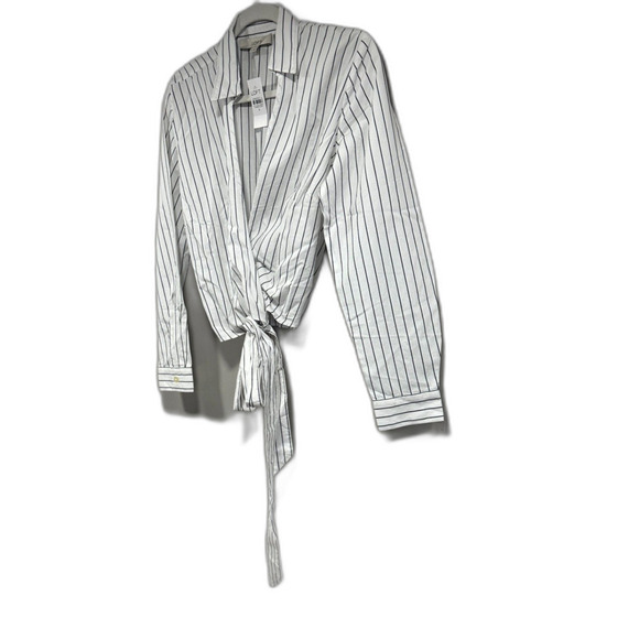 LOFT Striped Cotton Blend Wrap Shirt - Size Small - New with Tags - Picture 4 of 6